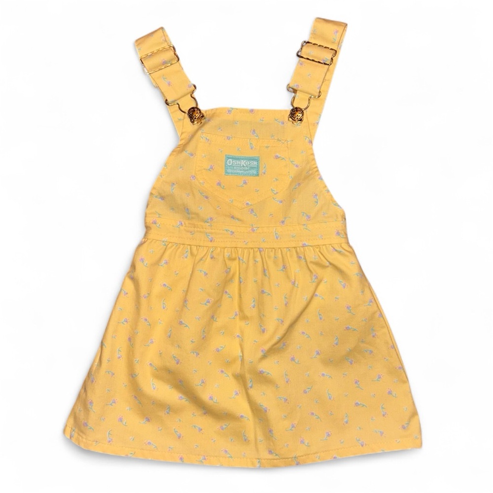 Vintage Oshkosh yellow floral jumper dress size 4T